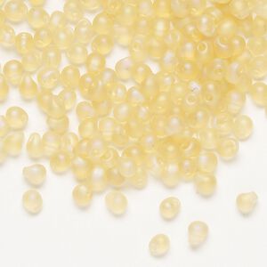 Seed bead, Miyuki, glass, pkg/10g, 4x3.4mm fringe, translucent matte rainbow light amber yellow, (DP-132FR).