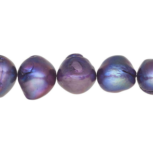 Freshwater 1pkg1, semi-round pearl, 15.5-16 inch indigo 10-13mm cultured image number 0