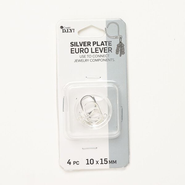 Ear wire leverback 1pkg4, 15mm / closed loop, silver-finished steel 2 pair image number 0