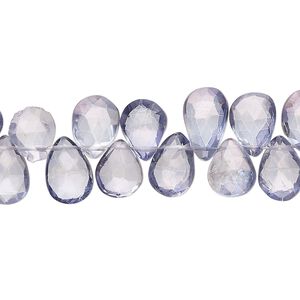 Quartz crystal 1pkg1, hand-cut top-drilled faceted puffed teardrop bead 7 inch 9x7mm-12x7mm
