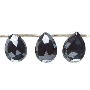 Black spinel 1pkg14, hand-cut top-drilled faceted puffed teardrop bead 13x10mm-14x11mm