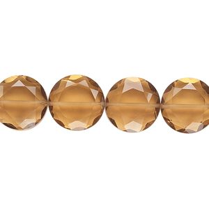Golden quartz 1pkg10, hand-cut faceted flat round bead 12mm