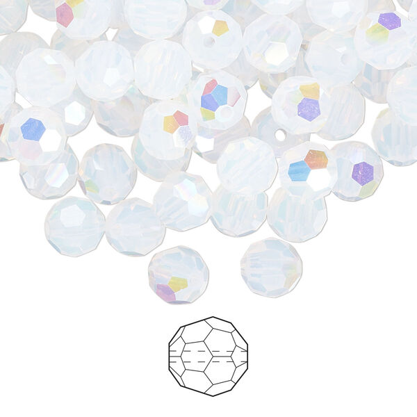 Bead 24pk white opal AB, Preciosa Czech crystal 6mm round image number 0