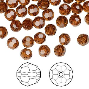 Bead 144pk light amber, Crystal Passions® 6mm round 5000