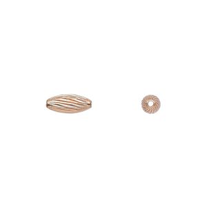 Bead, clear-coated copper, 9x4mm twisted corrugated oval. Sold per pkg of 100.