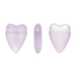 Bead, Czech pressed glass, frost light blue AB, 18x13mm heart, top-drilled. Sold per 15" to 16" strand.