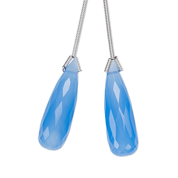 Bead, blue chalcedony (dyed), 26x8mm hand-cut top-drilled faceted teardrop, B grade, Mohs hardness 6-1/2 to 7. Sold per pkg of 2 beads. image number 0