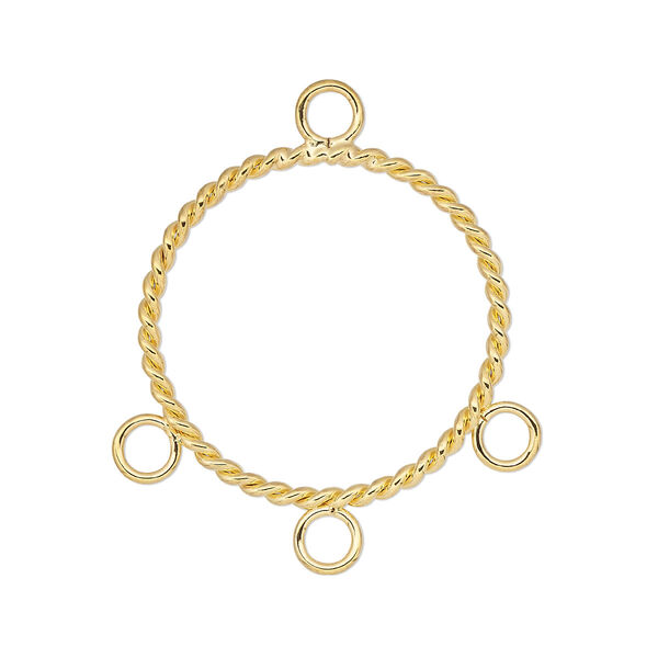 Connector, gold-plated steel, 20mm twisted round with 3 loops. Sold per pkg of 10. image number 0