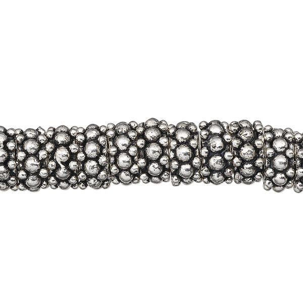Bead, antique silver-plated copper, 9x4mm beaded rondelle. Sold per 1-troy ounce pkg, approximately 25 beads. image number 0