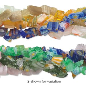 Bead mix, glass / millefiori glass / cat's eye glass, mixed colors, small chip. Sold per pkg of (5) 34-inch strands.