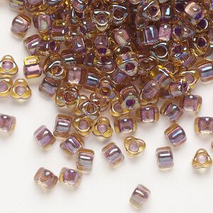 Seed bead, Miyuki, glass, transparent amber yellow color-lined lilac, (TR1167), #5 triangle. Sold per 250-gram pkg.