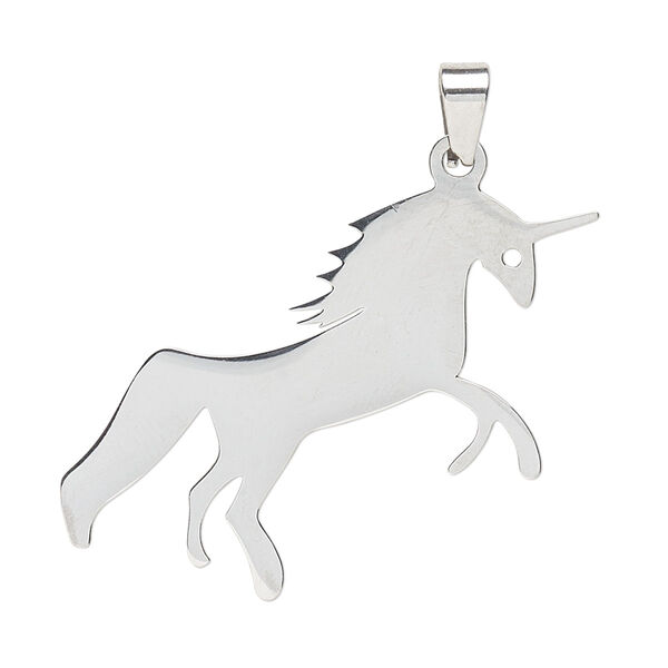 Pendant, Everyday Jewelry, stainless steel, half-matte, 31x26mm unicorn. Sold individually. image number 0