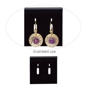 Earring card, flocked plastic, black, 2-inch square, for leverback earrings. Sold per pkg of 25.