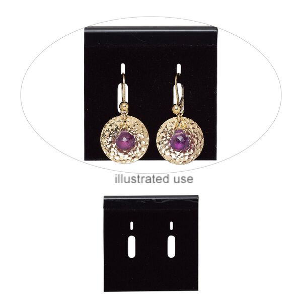 Earring card, flocked plastic, black, 2-inch square, for leverback earrings. Sold per pkg of 25. image number 0