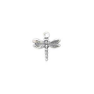 Charm, antiqued sterling silver, 13x11mm single-sided dragonfly. Sold individually.
