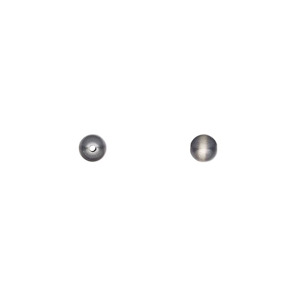 Bead, Navajo pearl style, brushed oxidized sterling silver, 4mm round. Sold per pkg of 4. image number 0