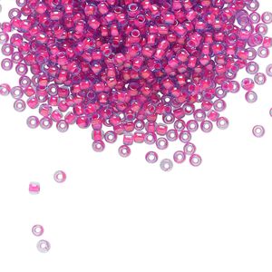 Seed bead, TOHO BEADS®, glass, pkg/7.5g, #11 round, translucent luminous neon pink-lined light sapphire (TR-11-980).