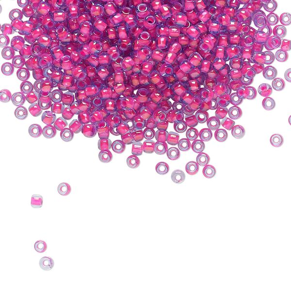 Seed bead, TOHO BEADS®, glass, pkg/7.5g, #11 round, translucent luminous neon pink-lined light sapphire (TR-11-980). image number 0