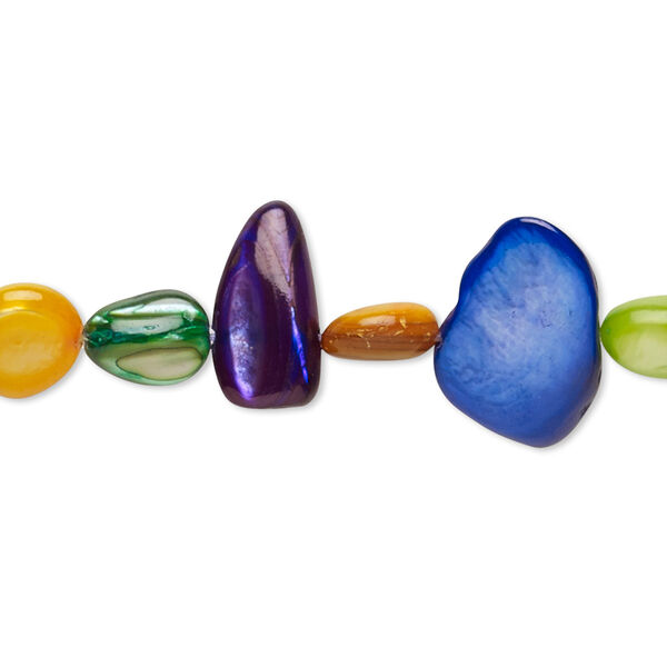Bead, mother-of-pearl shell (dyed), multicolored, 7x6mm-17x11mm multi-shape, Mohs hardness 3-1/2. Sold per 15" to 16" strand. image number 0