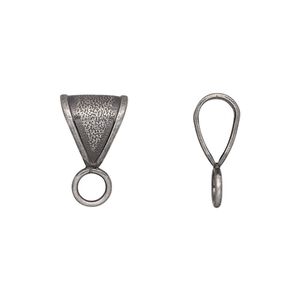 Bail, antique silver-plated brass, 11x10mm double-sided textured with closed loop. Sold per pkg of 20.
