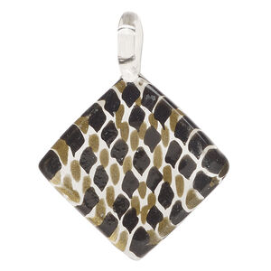 Focal, lampworked glass 1pkg1, opaque multicolored with gold-colored glitter, 45x35mm single-sided diamond.