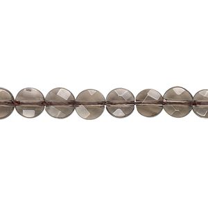 Smoky quartz 1pkg1, faceted flat round bead 15.5-16 inch 6mm