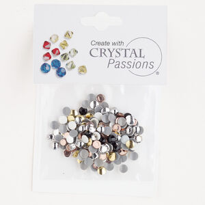 Flat back / rhinestud 1pkg200 mixed colors / mixed platings, Crystal Passions&reg; rhinestone / brass 3-4mm hotfix round / 4mm rose round SS12-SS16