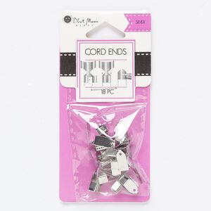Cord end, fold-over, silver-finished steel, 11x6mm with 5mm hole. Sold per pkg of 18.
