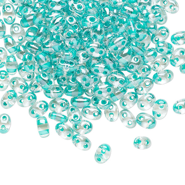 Seed bead, Preciosa Twin™ Czech glass, pkg/250g, 5x2.5mm oval, transparent green terra color-lined clear, (38658). image number 0