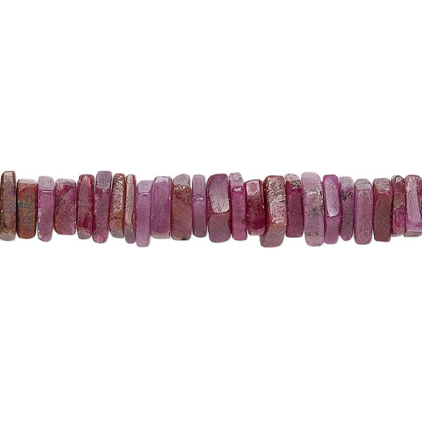 Bead, corundum (dyed), red, 4x1mm-5x2mm hand-cut square rondelle, C grade, Mohs hardness 9. Sold per 8-inch strand, approximately 100-150 beads. image number 0