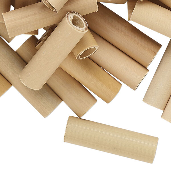 Bead, bamboo, brown, 26x6mm-27x8mm round tube. Sold per pkg of 100. image number 0