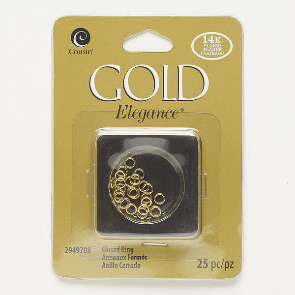 Jump ring, lacquer and gold-plated copper, 4mm round soldered round, 2.4mm inside diameter, 20 gauge. Sold per pkg of 25. image number 0