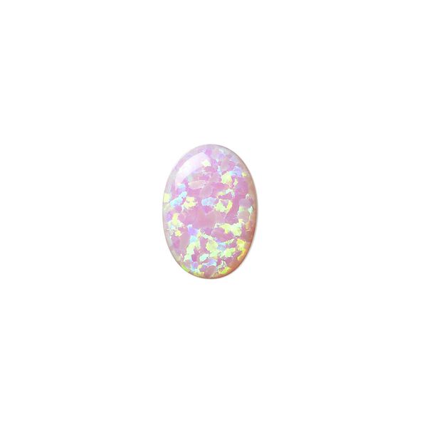 Cabochon, "opal" (silica and epoxy) (man-made), pink, 14x10mm calibrated oval. Sold individually. image number 0
