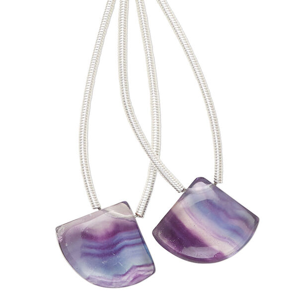 Bead, rainbow fluorite (natural), 16x13mm top-drilled puffed hand-cut fan, B grade, Mohs hardness 4. Sold per pkg of 2. image number 0