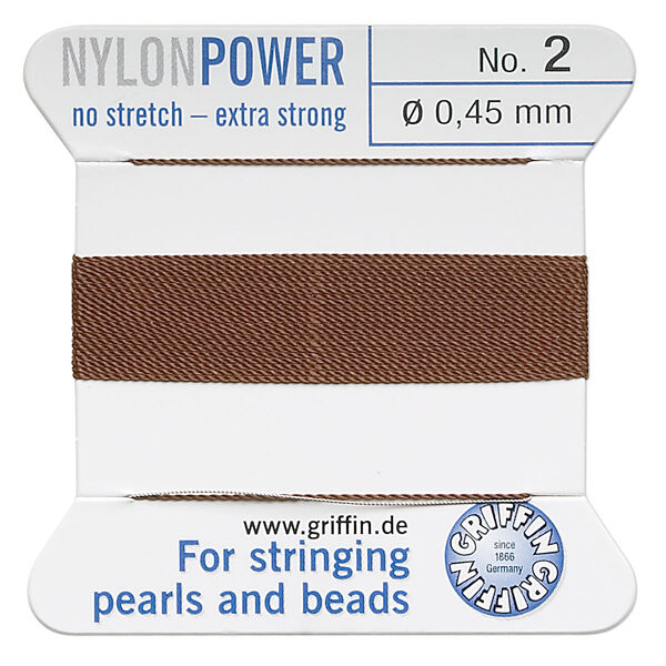 Thread, Griffin, nylon, brown, size #2. Sold per 2-meter card (approximately 78 inches). image number 0