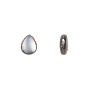 Bead, black lip shell (natural), 10x8mm puffed teardrop, Mohs hardness 3-1/2. Sold per pkg of 2.