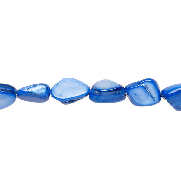Bead, mother-of-pearl shell (dyed), royal blue, small to large pebble, Mohs hardness 3-1/2. Sold per 30-inch strand. image number 0