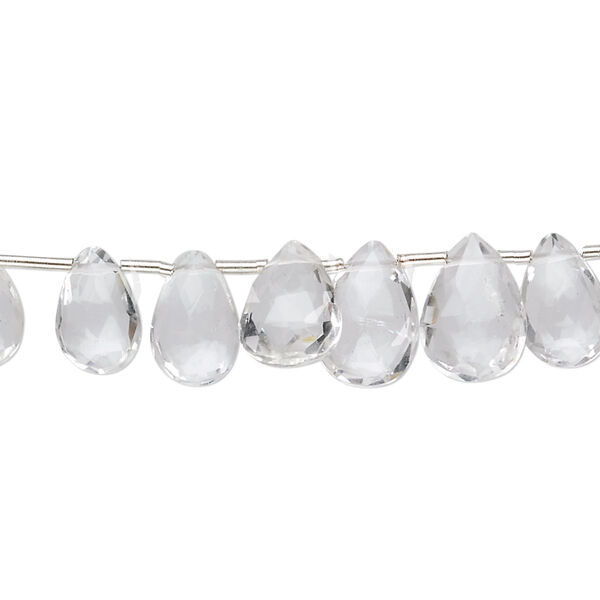 Bead, quartz crystal (natural), 7x5mm-11x7mm graduated hand-cut top-drilled faceted puffed teardrop, C grade, Mohs hardness 7. Sold per 4-inch strand, approximately 15 beads. image number 0