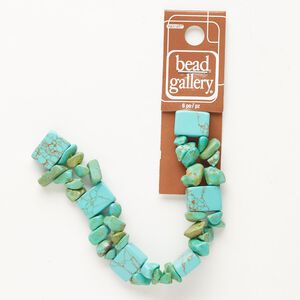 Bead, "howlite" (resin) (imitation), pkg/6 inches, turquoise blue, 14x10mm flat rectangle and small-to-large chip.