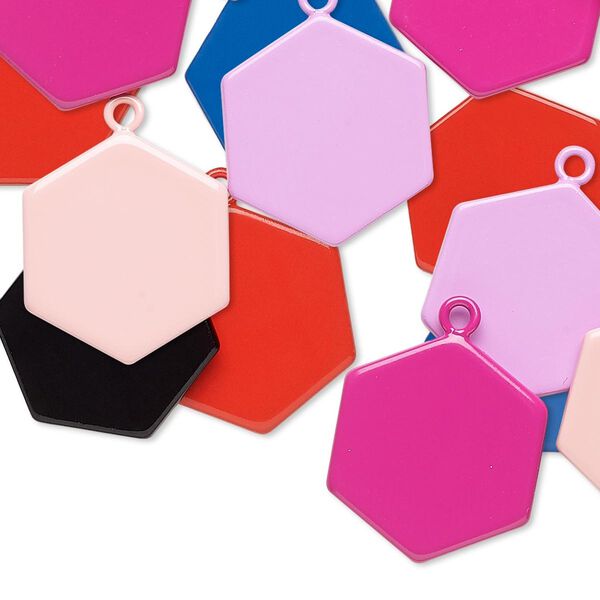 Drop mix, enameled steel, mixed colors, 17x15mm hexagon. Sold per pkg of 12. image number 0
