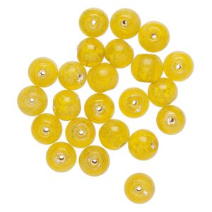 Bead, lampworked glass, translucent yellow, 12mm round. Sold per 2-ounce pkg, approximately 20 beads.