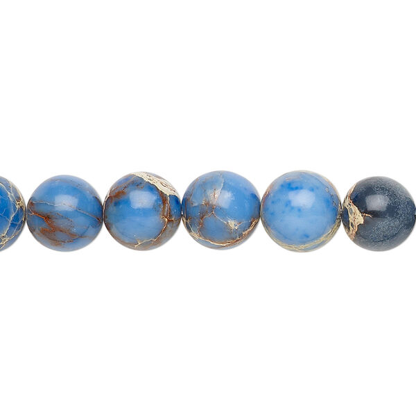 Bead, magnesite (dyed / stabilized), light blue, 8mm round, B grade, Mohs hardness 3-1/2 to 4. Sold per 15-1/2" to 16" strand. image number 0