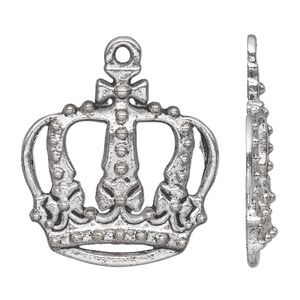 Focal, antiqued silver-finished "pewter" (zinc-based alloy), 30x28mm single-sided royal crown. Sold per pkg of 10.