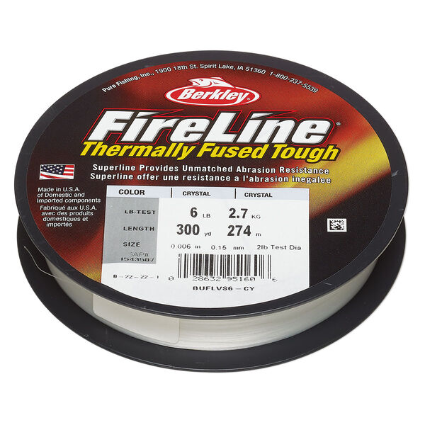 Thread, Berkley® FireLine®, high-modulus polyethylene, 8-fiber braid, crystal, 0.15mm diameter, 6-pound test. Sold per 300-yard spool. image number 0