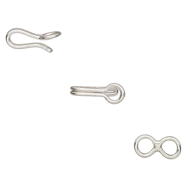 Clasp, hook-and-eye, sterling silver, 20x6mm. Sold individually. image number 0