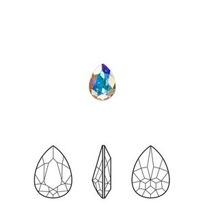 Fancy stone 4pk crystal AB foil back, Crystal Passions® 8x6mm pear 4320