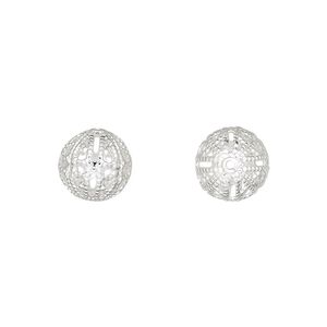 Bead, silver-plated brass, 10mm filigree round. Sold per pkg of 10.