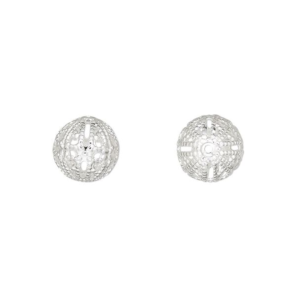 Bead, silver-plated brass, 10mm filigree round. Sold per pkg of 10. image number 0