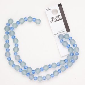 Bead glass 1pk 8mm round 6x5mm faceted rondelle, frosted translucent blue 15.5-16 inch