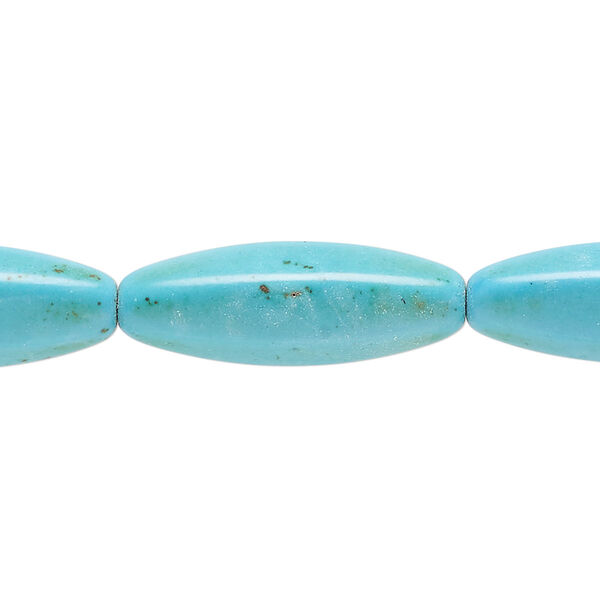 Bead, magnesite (dyed / stabilized), teal, 25x8mm-26x9mm 6-sided oval, C grade, Mohs hardness 3-1/2 to 4. Sold per 16-inch strand. image number 0